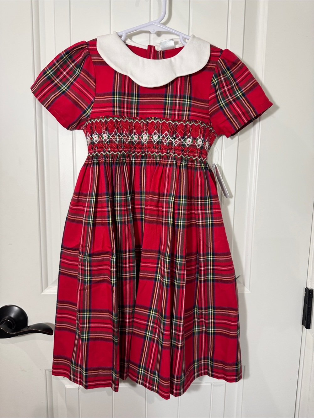 Edgehill Collection Classic Red Plaid Smocked Peter Pan Collar Kids Dress